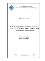 ĐIỀU TRA HIỆN TRẠNG hệ THỐNG CANH tác VÙNG sản XUẤT NÔNG NGHIỆP PHƯỜNG THỚI LONG, QUẬN ô môn năm 2010 