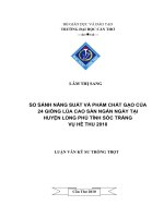 SO SÁNH NĂNG SUẤT và PHẨM CHẤT gạo của 24 GIỐNG lúa CAO sản NGẮN NGÀY tại HUYỆN LONG PHÚ TỈNH sóc TRĂNG vụ hè THU 2010 