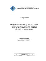 PHÂN TÍCH mối TƯƠNG QUAN GIỮA TRỌNG  LƯỢNG HEO sơ SINH và TRỌNG LƯỢNG  HEO CAI sữa tại TRẠI CHĂN NUÔI của  NÔNG hộ ĐINH TRUNG HIẾU 