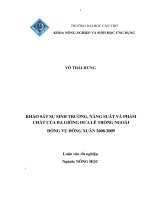 KHẢO sát sự SINH TRƯỞNG, NĂNG SUẤT và PHẨM  CHẤT của BA GIỐNG dưa lê TRỒNG NGOÀI  ĐỒNG vụ ĐÔNG XUÂN 2008   2009 