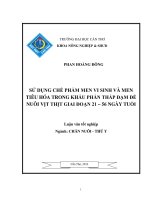 SỬ DỤNG CHẾ PHẨM MEN VI SINH và MEN TIÊU hóa TRONG KHẨU PHẦN THẤP đạm để NUÔI vịt THỊT GIAI đoạn 21 – 56 NGÀY TUỔI 