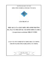 HIỆU QUẢ của CHẤT điều hòa SINH TRƯỞNG BA, NAA và TDZ lên sự tái SINH CHỒI cà CHUA ( lycopersicum esculentum mill) IN VITRO 