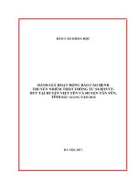 ĐÁNH GIÁ HOẠT ĐỘNG BÁO CÁO BỆNH TRUYỀN NHIỄM THEO THÔNG TƯ 54/2015/TT-BYT TẠI HUYỆN VIỆT YÊN VÀ HUYỆN TÂN YÊN, TỈNH BẮC GIANG NĂM 2016