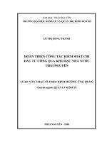Hoàn thiện công tác kiểm soát chi đầu tư công qua Kho bạc Nhà nước Thái Nguyên (Luận văn thạc sĩ)