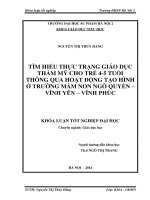 Tìm hiểu thực trạng giáo dục thẩm mỹ cho trẻ 4 5 tuổi thông qua hoạt động tạo hình ở trường mầm non ngô quyền  vĩnh yên   vĩnh phúc (2014) 