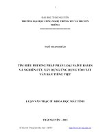Tìm hiểu phương pháp phân loại Naive Bayes và nghiên cứu xây dựng ứng dụng tóm tắt văn bản tiếng Việt (Luận văn thạc sĩ)