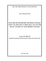 Đảng bộ Thành phố Hồ Chí Minh lãnh đạo công tác bảo tồn và phát huy các giá trị di sản văn hóa từ năm 1998 đến năm 2014 (Luận án tiến sĩ)