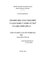 Tìm hiểu khả năng nhận biết và giải nghĩa ý nghĩa từ ngữ của học sinh lớp 4, 5 (Khóa luận tốt nghiệp)