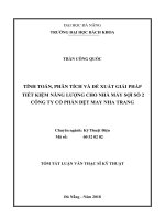 Tính toán, phân tích và đề xuất giải pháp tiết kiệm năng lượng cho nhà máy sợi số 2 công ty cổ phần dệt may nha trang