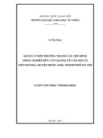 QUẢN LÝ MÔI TRƯỜNG TRONG CÁC MÔ HÌNH NÔNG NGHIỆP HỮU CƠ TẠI HAI XÃ VÂN NỘI VÀ TIÊN DƯƠNG, HUYỆN ĐÔNG ANH, THÀNH PHỐ HÀ NỘI