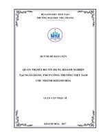 Quản trị rủi ro tín dụng doanh nghiệp tại ngân hàng thương mại cổ phần công thương việt nam, chi nhánh khánh hòa 