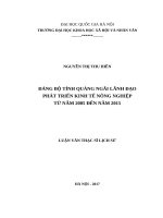 ĐẢNG BỘ TỈNH QUẢNG NGÃI LÃNH ĐẠO PHÁT TRIỂN KINH TẾ NÔNG NGHIỆP TỪ NĂM 2005 ĐẾN NĂM 2015