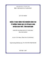 Quản lý hoạt động trải nghiệm sáng tạo ở trường THCS Bạch Long huyện Giao Thuỷ, tỉnh Nam Định (Luận văn thạc sĩ)