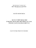 Quản lý thiết bị dạy học ở trường trung học phổ thông Lục Nam tỉnh Bắc Giang giai đoạn hiện nay (Luận văn thạc sĩ)