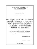 Lựa chọn bài tập nhằm nâng cao hiệu quả kỹ thuật đập cầu cho nam vận động viên cầu lông lứa tuổi 16   18 trường THPT nguyễn du   thái bình