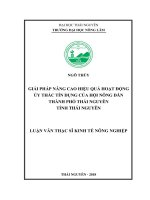 Giải pháp nâng cao hệu quả hoạt động ủy thác tín dụng của Hội Nông dân thành phố Thái Nguyên tỉnh Thái Nguyên (Luận văn thạc sĩ)