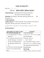 Giáo án Đại số 7 chương 4 bài 4: Đơn thức đồng dạng