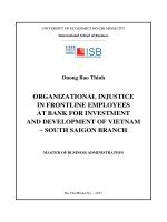 Organizational injustice in frontline employees at bank for investment and development of vietnam – south saigon branch 