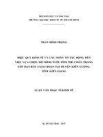 Hiệu quả kinh tế và các nhân tố tác động đến việc lựa chọn mô mình nuôi tôm thẻ chân trắng lót bạt đáy 2 giai đoạn tại huyện kiên lương, tỉnh kiên giang 