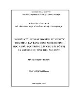 NGHIÊN CỨU ĐỀ XUẤT MÔ HÌNH XỬ LÝ NƯỚC THẢI PHÂN TÁN BẰNG CÔNG NGHỆ HỒ SINH HỌC VÀ BÃI LỌC TRỒNG CÂY CHO CÁC ĐÔ THỊ VÀ KHU DÂN CƯ TỈNH THÁI NGUYÊN