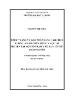 Thực trạng và giải pháp nâng cao hoạt động khám chữa bệnh Y học cổ truyền tại một số trạm y tế xã miền núi Thái Nguyên (tt)