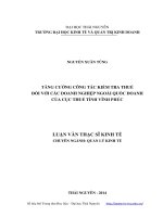 Tăng cường công tác kiểm tra thuế đối với các doanh nghiệp ngoài quốc doanh của cục thuế tĩnh vĩnh phúc ( Luận án tiến sĩ)