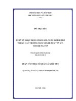 Quản lý hoạt động chăm sóc, nuôi dưỡng trẻ trong các trường mầm non  Huyện Yên Mỹ  Tỉnh Hưng Yên (Luận văn thạc sĩ)