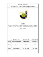 MÔ TẢ VỊ TRÍ CÔNG VIỆC PHÒNG KẾ HOẠCH TÀI CHÍNH MT-TC-01