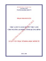 Việc làm và giải quyết việc làm cho người lao động ở tỉnh quảng bình 