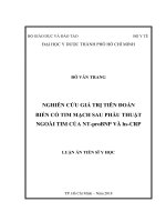 Nghiên cứu giá trị tiên đoán biến cố tim mạch sau phẫu thuật ngoài tim của NTproBNP và hsCRP