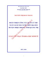 Hoàn thiện công tác quản lý thu ngân sách nhà nước trên địa bàn huyện triệu phong, tỉnh quảng trị 