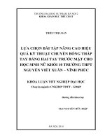 Lưa chọn bài tập nâng cao hiệu quả kỹ thuật chuyền bóng thấp tay bằng hai tay trước mặt cho học sinh nữ khối 10 trường THPT nguyễn viết xuân  vĩnh phúc