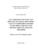 Lựa chọn bài tập nâng cao hiệu quả kỹ thuật phát bóng cao tay chính diện cho đội tuyển bóng chuyền nam trường THPT tây tiền hải thái bình