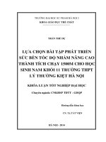 Lựa chọn bài tập phát triển sức bền tốc độ nhằm nâng cao thành tích chạy 1500m cho học sinh nam khối 11 trường THPT lý thường kiệt hà nội