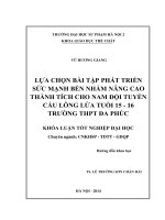 Lựa chọn bài tập phát triển sức mạnh bền nhằm nâng cao thành tích cho nam đội tuyển cầu lông lứa tuổi 15 16 trường THPT đa phúc