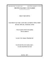 Giải pháp tạo việc làm cho lao động nông thôn huyện tiên du, tỉnh bắc ninh 