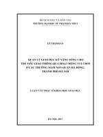 Quản lý giáo dục kĩ năng sống cho trẻ mẫu giáo thông qua hoạt động vui chơi ở các trường mầm non quận hà đông, thành phố hà nội
