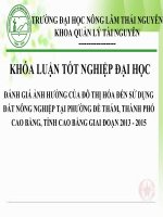 ĐÁNH GIÁ ẢNH HƯỞNG của đô THỊ hóa đến sử DỤNG đất NÔNG NGHIỆP tại PHƯỜNG đề THÁM, THÀNH PHỐ CAO BẰNG, TỈNH CAO BẰNG GIAI đoạn 2013   2015 