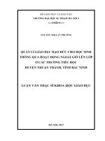 Quản lí giáo dục đạo đức cho học sinh thông qua hoạt động ngoài giờ lên lớp ở các trường tiểu học huyện thuận thành, tỉnh bắc ninh (LV02443) 