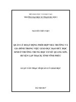Quản lý hoạt động phối hợp nhà trường và gia đình trong việc giáo dục đạo đức học sinh ở trường trung học cơ sở quang sơn, huyện lập thạch, tỉnh vĩnh phúc