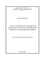 Quản lý giáo dục đạo đức cho học sinh tiểu học quận thanh xuân, thành phố hà nội thông qua các hoạt động trải nghiệm