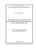 Hoàn thiện công tác kiểm tra thuế đối với doanh nghiệp ngoài quốc doanh tại cục thuế tỉnh bắc ninh ( Luận văn thạc sĩ)