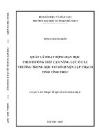 Quản lí hoạt động dạy học theo hướng tiếp cận năng lực ở các trường Trung học cơ sở huyện Lập Thạch, tĩnh Vĩnh Phúc