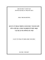 Quản lý hoạt động giáo dục ngoài giờ lên lớp qua trải nghiệm ở tiểu học tại quận ba đình, hà nội