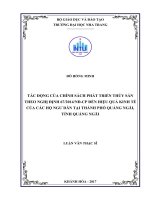 Tác động của chính sách phát triển thủy sản theo nghị định 67 2014 nđ CP đến hiệu quả kinh tế của các hộ ngư dân tại thành phố quảng ngãi, tỉnh quảng ngãi 