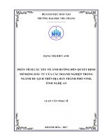 Phân tích các yếu tố ảnh hưởng đến quyết định mở rộng đầu tư của các doanh nghiệp trong ngành du lịch trên địa bàn thành phố vinh, tỉnh nghệ an 