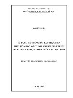 Sử dụng hệ thống bài tập thực tiễn phần hóa học vô cơ lớp 9 nhằm phát triển năng lực vận dụng kiến thức cho học sinh