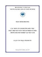 Các nhân tố ảnh hưởng đến việc thực hiện kế toán trách nhiệm xã hội trong doanh nghiệp tại việt nam 