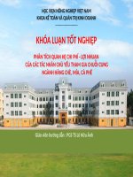 PHÂN TÍCH QUAN hệ CHI PHÍ   lợi NHUẬN của các tác NHÂN CHỦ yếu THAM GIA CHUỖI CUNG NGÀNH HÀNG CHÈ, mía, cà PHÊ 