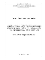Nghiên cứu các nhân tố ảnh hưởng đến tính minh bạch thông tin trên báo cáo tài chính khu vực công việt nam 